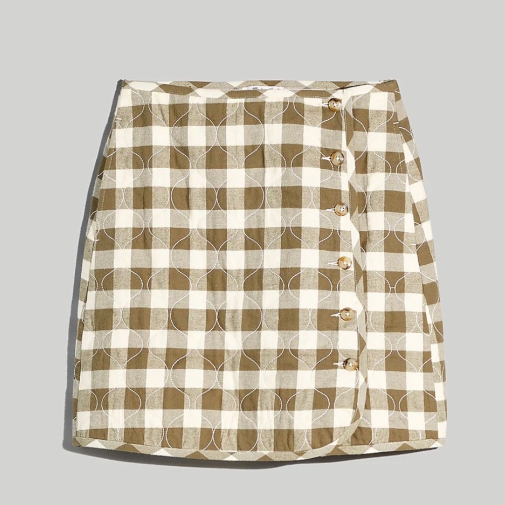 Madewell Curvy Quilted Flannel Skirt - Size 4 - Olive/White Gingham